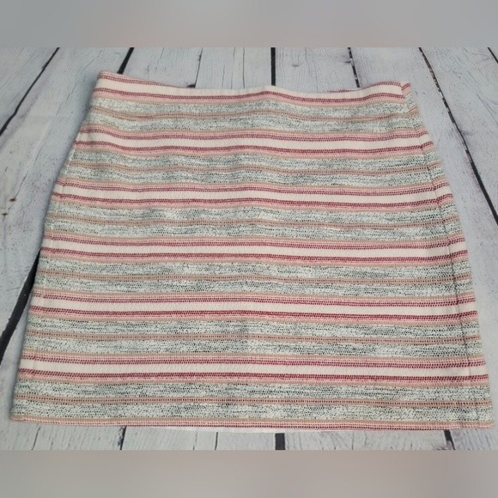 Loft Multicolor Woven Striped Tweed Short Skirt Sz 10 Zip Straight Lined Preppy